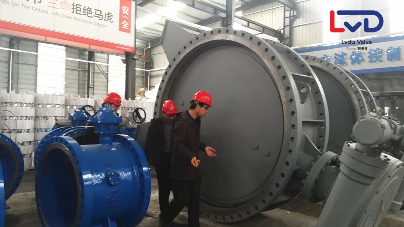 2米4電動(dòng)硬密封法蘭蝶閥接受客戶(hù)到廠驗(yàn)收